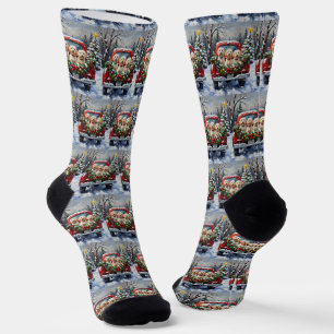 Maltese Christmas Red Truck Holiday Socks