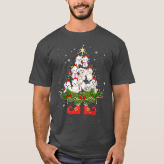 Maltese Christmas Tree Lights Cute Santa Hat Dog L T-Shirt