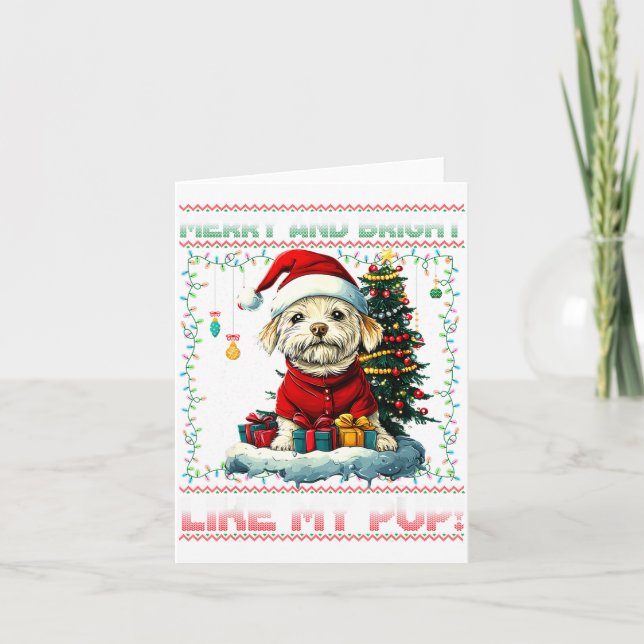 Maltese Christmas Tree Lights Decorations Dog Love Card (Front)