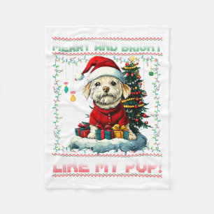 Maltese Christmas Tree Lights Decorations Dog Love Fleece Blanket