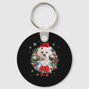 Maltese Christmas Wreath Decoration Xmas Pyjamas  Key Ring