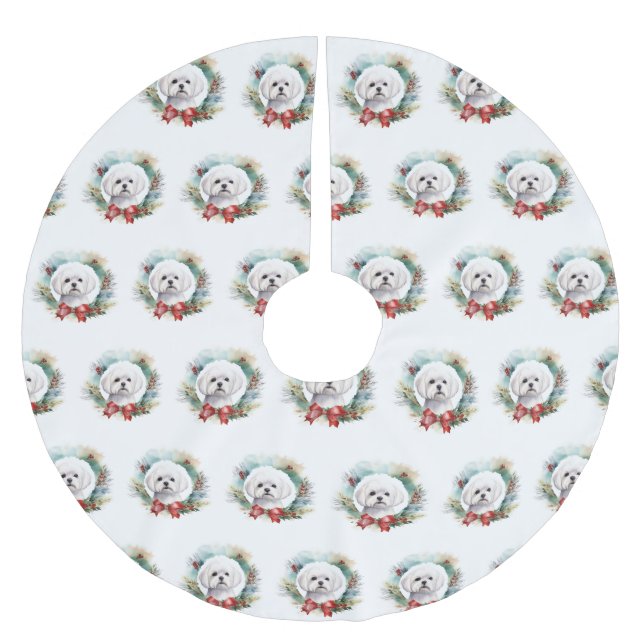 Maltese Christmas Wreath Festive Pup  Brushed Polyester Tree Skirt (Front)
