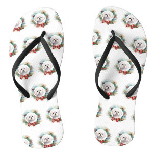 Maltese Christmas Wreath Festive Pup  Jandals