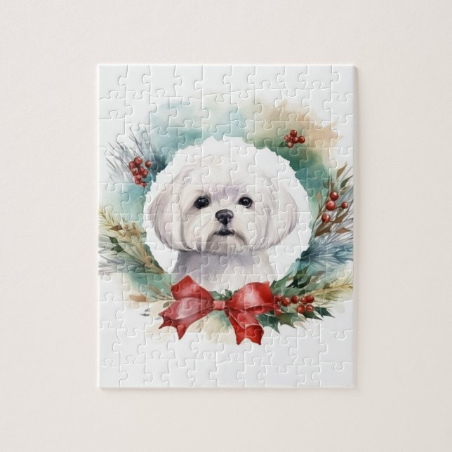 Maltese Christmas Wreath Festive Pup  Jigsaw Puzzle (Vertical)