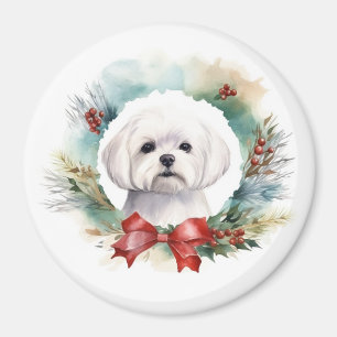 Maltese Christmas Wreath Festive Pup Magnet