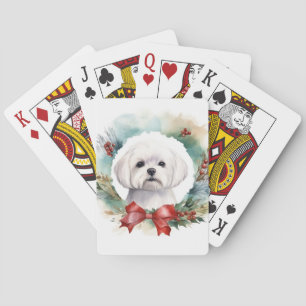 Maltese Christmas Wreath Festive Pup Playing Cards