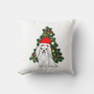 Maltese Christmas, Xmas Maltese Dog with Santa hat Cushion