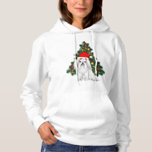 Maltese Christmas, Xmas Maltese Dog with Santa hat Hoodie
