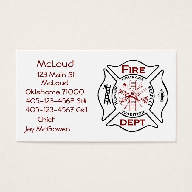 Maltese Cross Bussiness Cards Fire Fighters (Front)