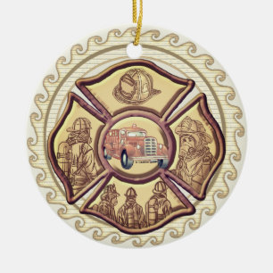 Maltese Cross Firefighter  Ceramic Tree Decoration