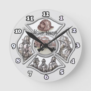 Maltese cross firefighter round clock
