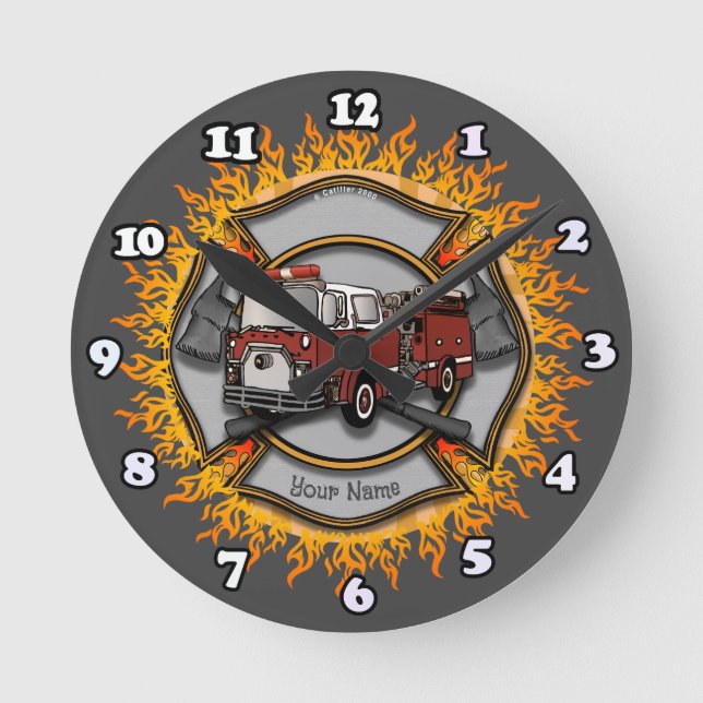 Maltese Cross Firetruck Firefighter  clock (Front)