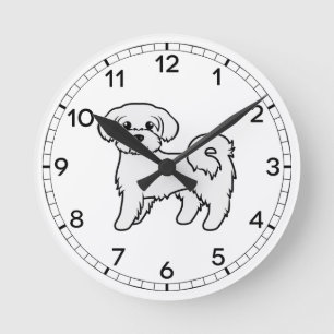 Maltese Cute Cartoon Dog Illustration Round Clock