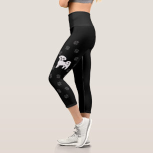 Maltese Cute Cartoon Dog With Paws Capri Leggings