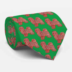 Maltese Cute Christmas Dog Silhouette Green Neck Tie