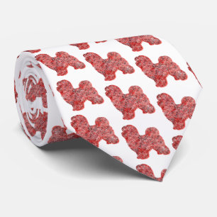 Maltese Cute Christmas Dog Silhouette White Neck Tie