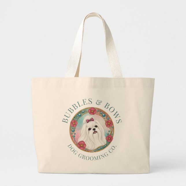 Maltese Cute Dog Grooming Kit Large Tote Bag (Front)