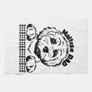Maltese Dad Black and White Design  Maltese Dog Tea Towel