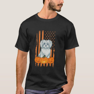 Maltese Dog American Flag Patriotic Halloween Cost T-Shirt