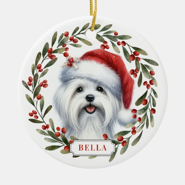 Maltese Dog Ceramic Circle Ornament (Front)