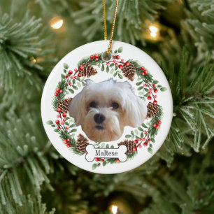 maltese dog ceramic tree decoration