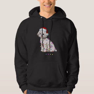 Maltese Dog Christmas Costume Santa Hat Xmas Light Hoodie