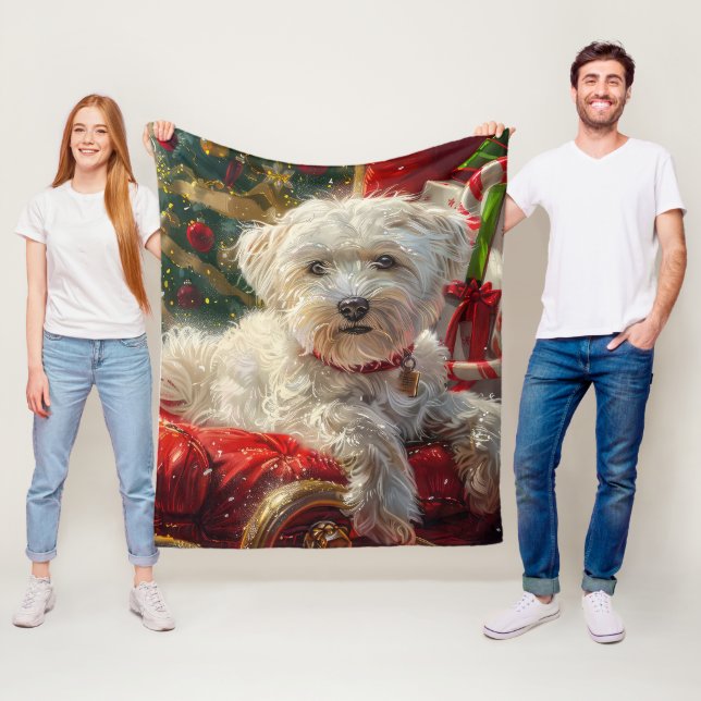Maltese Dog Christmas Festive Fleece Blanket (In Situ)