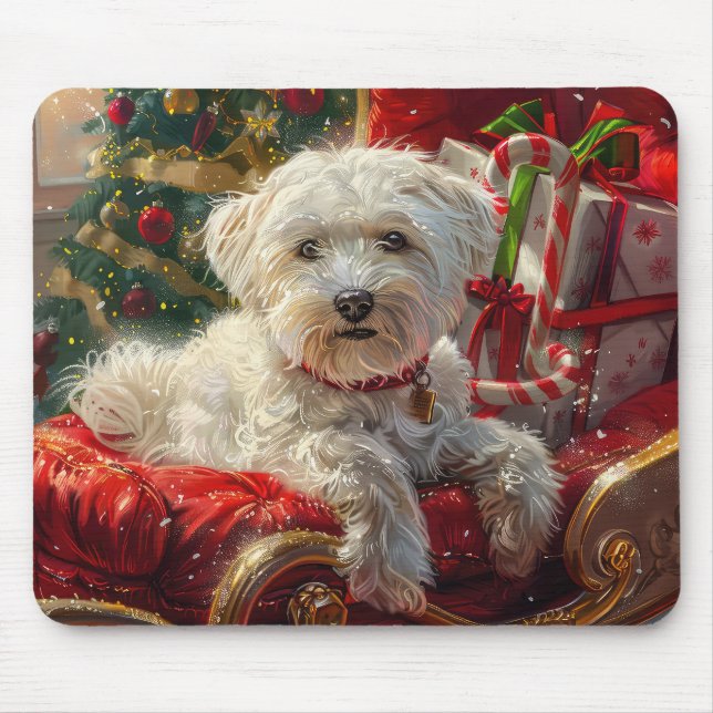 Maltese Dog Christmas Festive Mouse Pad (Front)