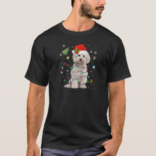 Maltese Dog Christmas Lights Santa Hat Dog Dad Mum T-Shirt