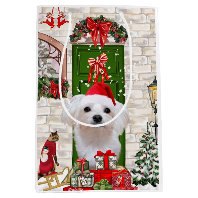 Maltese Dog Christmas  Medium Gift Bag (Front)