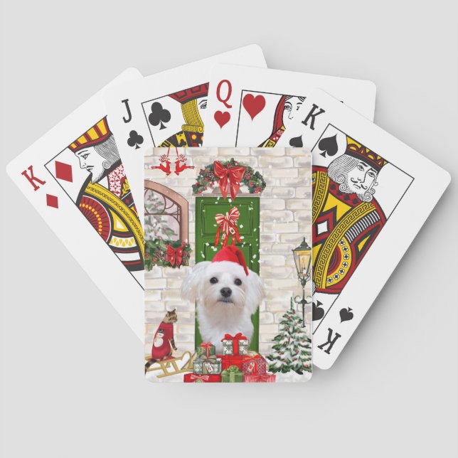 Maltese Dog Christmas  Playing Cards (Back)