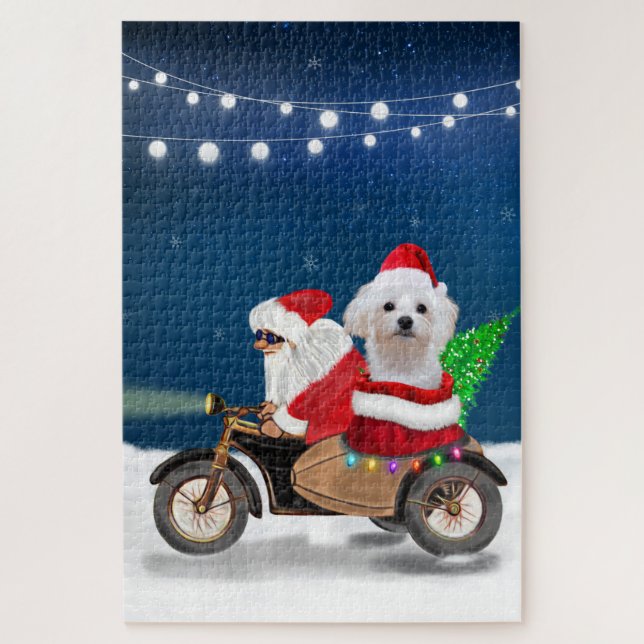 Maltese Dog Christmas Santa Claus Jigsaw Puzzle (Vertical)