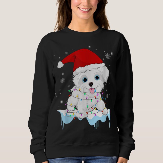 Maltese Dog Christmas Santa Lights Funny Dogs Paja Sweatshirt (Front)