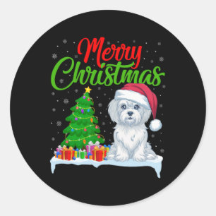 Maltese Dog Christmas Tree Lights Xmas Maltese Dog Classic Round Sticker
