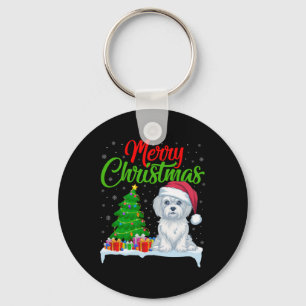 Maltese Dog Christmas Tree Lights Xmas Maltese Dog Key Ring
