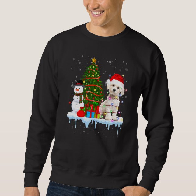 Maltese Dog Costume Santa Lights Hat In Snow Chris Sweatshirt (Front)