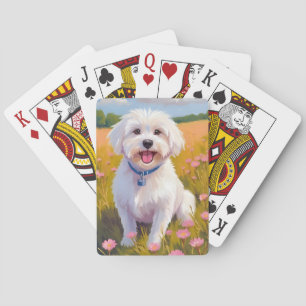 Maltese Dog Flower Field Painting Playing Cards