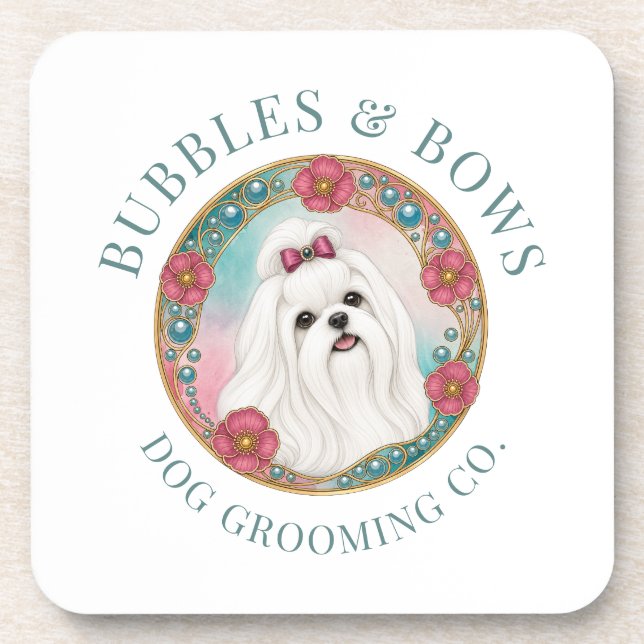 Maltese Dog Groomer Cute Drinks Coaster Set (Front)