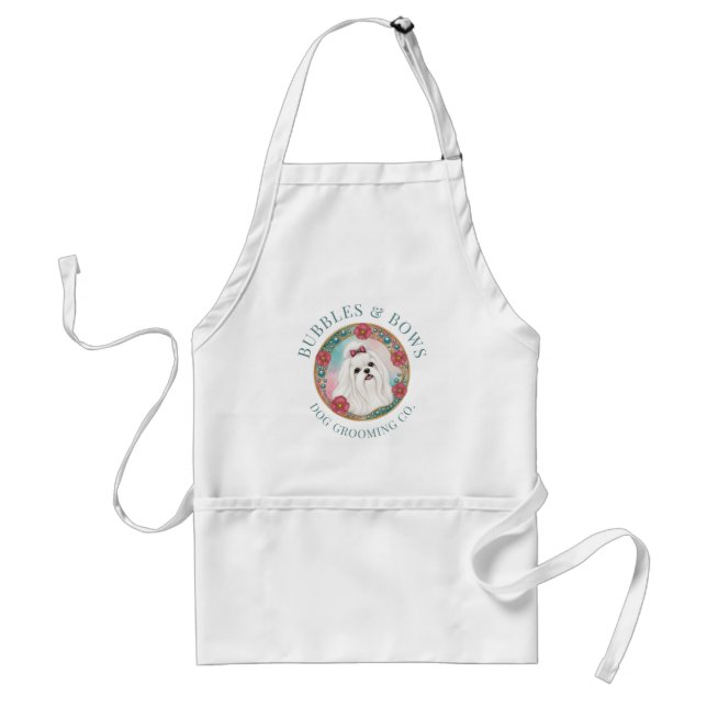 Maltese Dog Groomer Workwear Apron Cute Logo (Front)