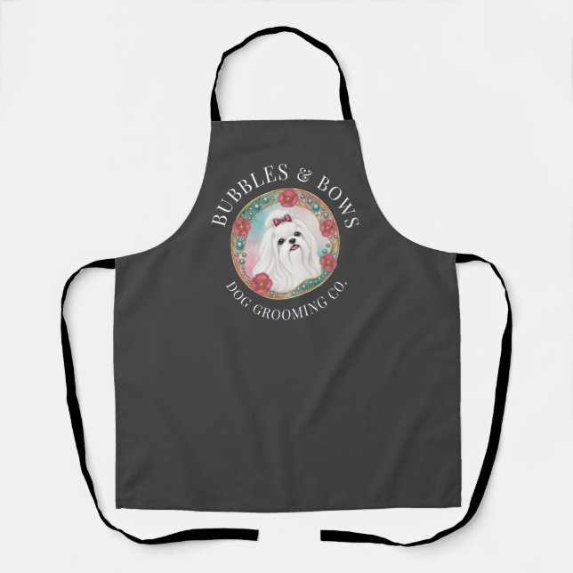 Maltese Dog Grooming Apron | Deluxe Charcoal Gray (Front)