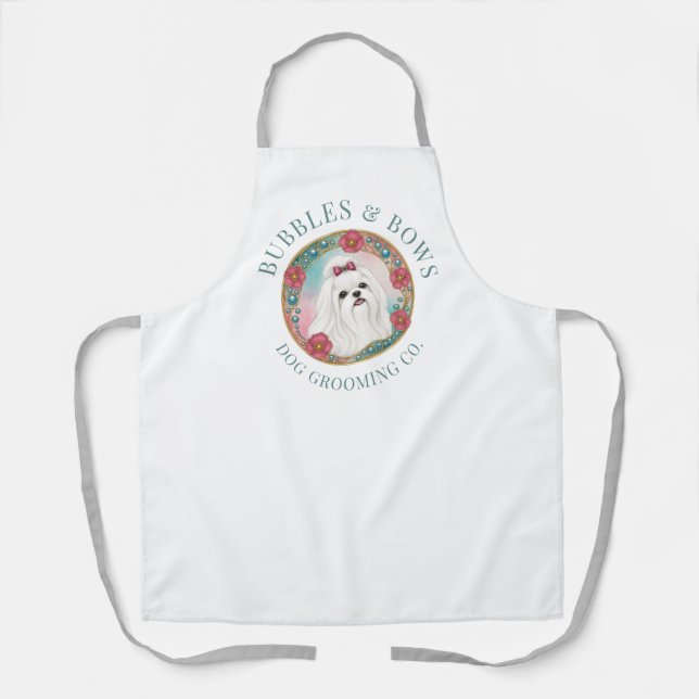 Maltese Dog Grooming Apron | Deluxe White (Front)