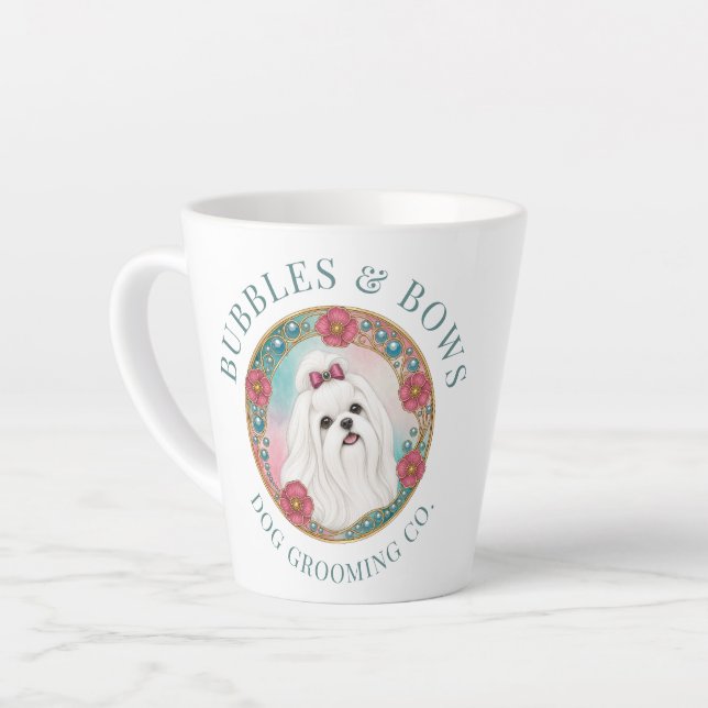 Maltese Dog Grooming Latte Coffee Mug (Left Angle)