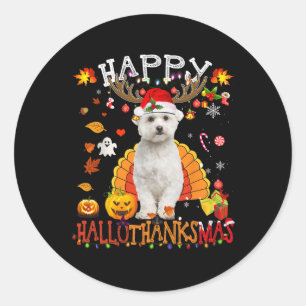 Maltese Dog Halloween Christmas Dog Happy Hallotha Classic Round Sticker