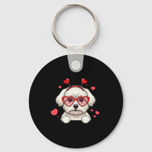 Maltese Dog Heart Headnd Valentine Maltese Womens Key Ring