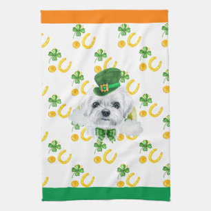 Maltese Dog Holiday Home Decor St Patricks Day Tea Towel