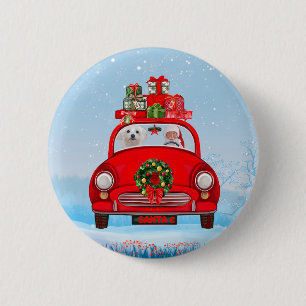 Maltese Dog In Car With Santa Claus 6 Cm Round Badge