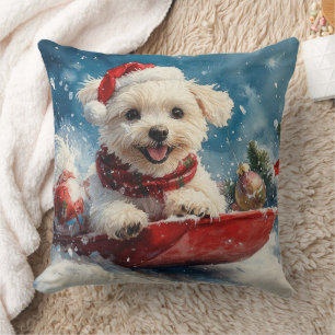 Maltese Dog in Sledge Let it Snow Christmas Cushion