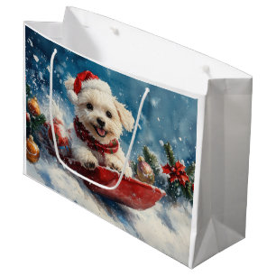 Maltese Dog in Sledge Let it Snow Christmas Large Gift Bag