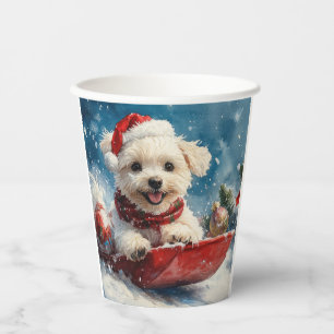 Maltese Dog in Sledge Let it Snow Christmas Paper Cups