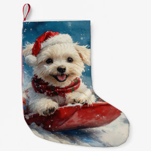 Maltese Dog in Sledge Let it Snow Christmas Small Christmas Stocking